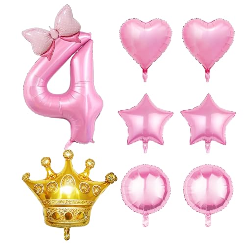 BIFHIG 8 Ballons À Thème d'anniversaire, Ballons Numériques À Nœud Rose, Ballons À Couronne De Princesse, Décoration De Fête d'anniversaire pour Fille...