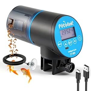 Automatic Fish Feeder for Aquarium – Rechargeable Fish Food Auto Dispenser Vacation Turtle Feeder with USB Charger Cable，LCD Screen, Customized Schedule (Blue)