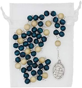 Christian Living St Joseph 15.5-inch Chaplet Rosary with Teal Blue and Crème Wood Beads