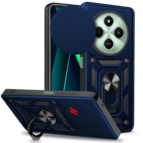 Image of AESTMO Tough Armor Compatible with Mi Redmi A4 5G / Redmi 14C 5G /Poco C75 5G /Poco M7 5G Bumper Back Case Cover |Ring Holder & Sliding Camera Shield Cover |360 Degree Protection Back Case Cover (Blue)