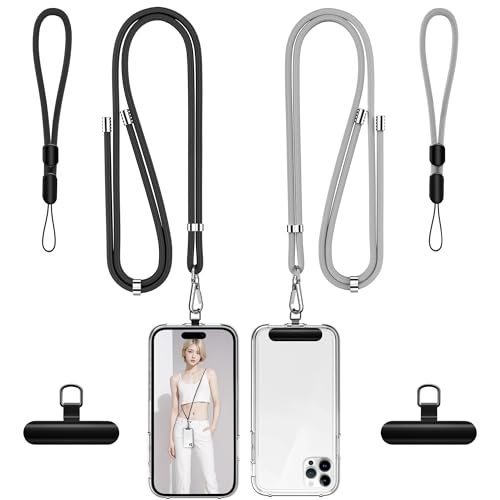 Image of takyu Phone Lanyard, 2 Pack Adjustable CellPhone Lanyard Crossbody Neck Strap & 2 Pack Wrist Strap & 2 Pcs Metal Tether Tabs Compatible for iPhone Android Smartphones