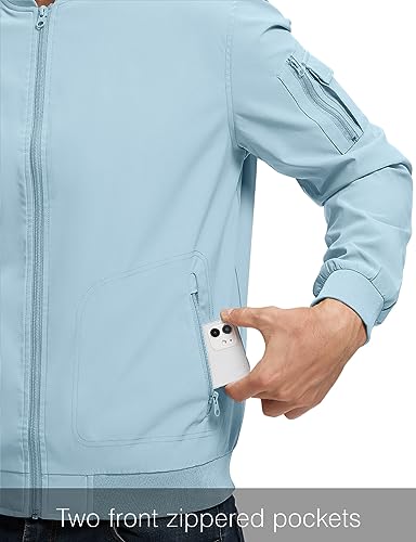 Rdruko Men's Lightweight Bomber Jacket Windproof Sports Casual Windbreaker Jacket(Sky Blue, Us Xl) #TOP5