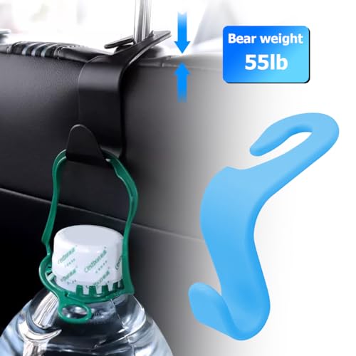 Image of 4PCS Car Back Seat Headrest Hooks, Rear Car Seat Storage Headrest Hanger Holder Hooks Organizer, Universal Auto Interior Accessories for Bag Purse Handbag Cloth Coats Grocery (Light Blue)