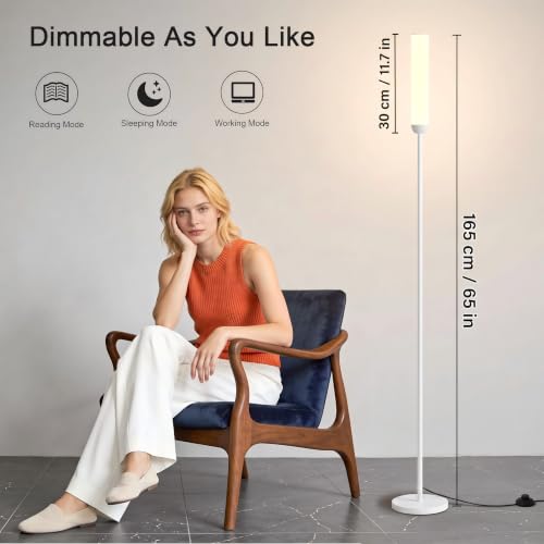 Image of Ambimall LED Floor Lamps with Remote Control Set of 2, Foot Switch, White