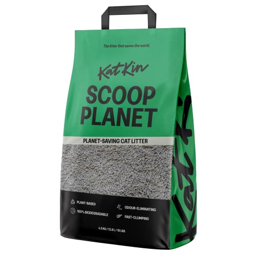 KatKin Scoop Planet Litter (1x4.5kg/12.8L bag): Plant-Based 100% Biodegradable Non-Tracking Clumping Cat Litter Made With Non-Toxic Eco-Friendly Pea fibre & Millet