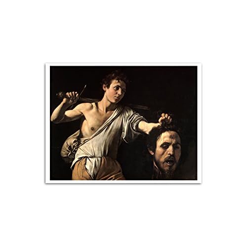 ArtsyCanvas David with The Head of Goliath - Michelangelo Merisi da Caravaggio - Most Expensive Paintings - 24x19 Matte Poster Print Wall Art