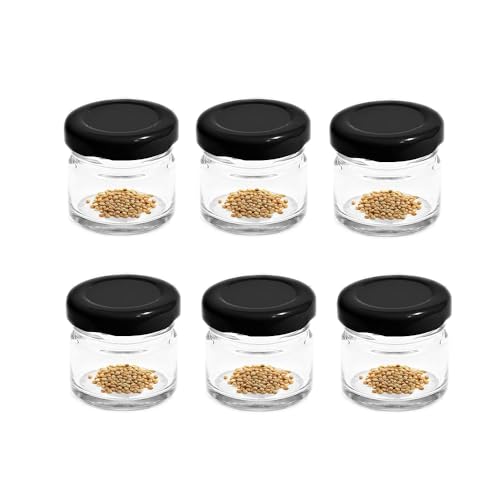 Image of Glassbunny Small Glass Jar with Metal Black Colour Air Tight and Rust Proof Cap, Capacity 33gm, 1 Fluid Ounces, Clear, 8 PCS