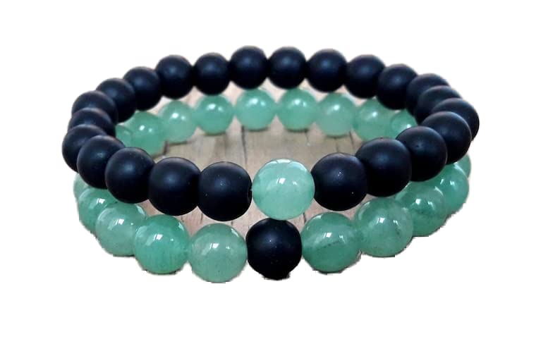 Bracelet peridot vert et shungite mate LKBEADS 8mm pour couple