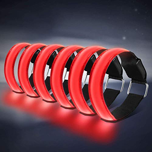 HEAWAA 6 Stück LED Armband, Reflective LED leucht Armbänder Lichtband Kinder Nacht Sicherheits Licht für Laufen Joggen Hundewandern Running und andere Outdoor Sports (Rot)