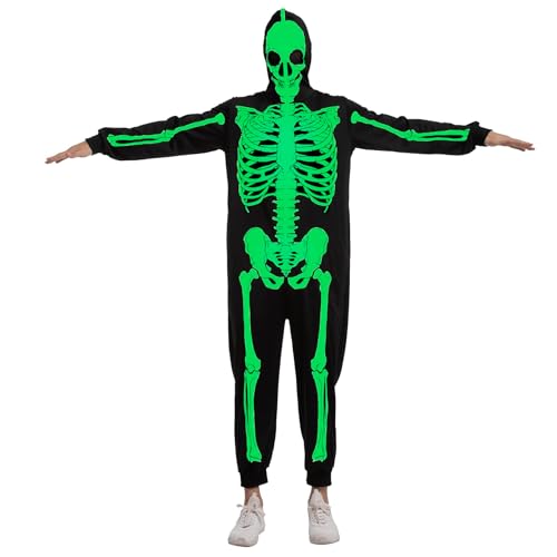 Spooktacular Creations Erwachsene Frauen Skelett Glühen in der dunklen Jumpsuit Pyjama Overall für Halloween-Kostüm, Trick oder behandeln, Motto-Party,M