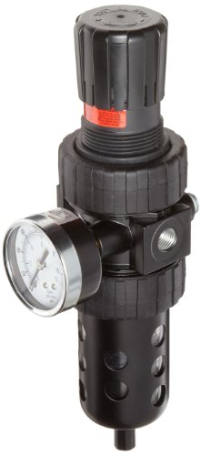 Parker 06E36A18AC One-Unit Combo Compressed Air Filter/Regulator, 1/2" NPT, Polycarbonate Bowl with Metal Bowl Guard, Auto Float Drain, 40 Micron, 61 scfm, Relieving Type, 2-125 psi Pressure Range, Gauge