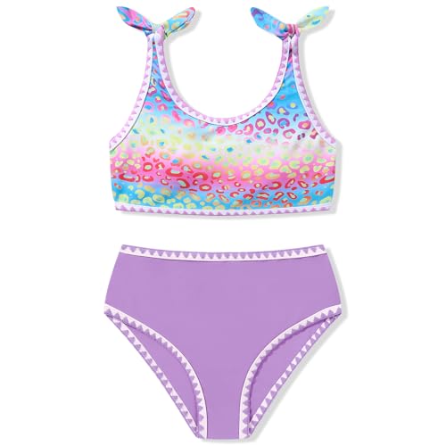 Image of Girls Two Piece Swimsuits Color Block Bowknot Swimwear Summer Beach Bikini Set Little Girl Bathing Suit with Chest Pad 3-10T