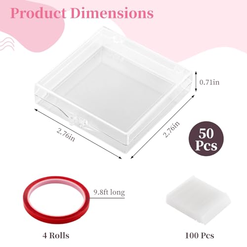 Image of 50 Pcs Press-on Nail Storage Boxes, Clear Acrylic Containers With Double Sided Tapes & Display Strips, Artificial Storage Cases, Transparent Organizers for Art Display