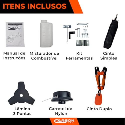 Roçadeira a Gasolina Profissional 2,5HP 52cc com Cinto Duplo Almofadado Carbon Fak
