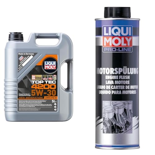 LIQUI MOLY Top Tec 4200 5W-30 New Generation | 5 L | Synthesetechnologie Motoröl | Art.-Nr.: 3707 & Pro-Line Motorspülung | 500 ml | Öladditiv | Art.-Nr.: 2427