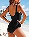 Firpearl Women's Retro One Piece Bathing Suits Ruched Tummy Control Swimsuits Black US16