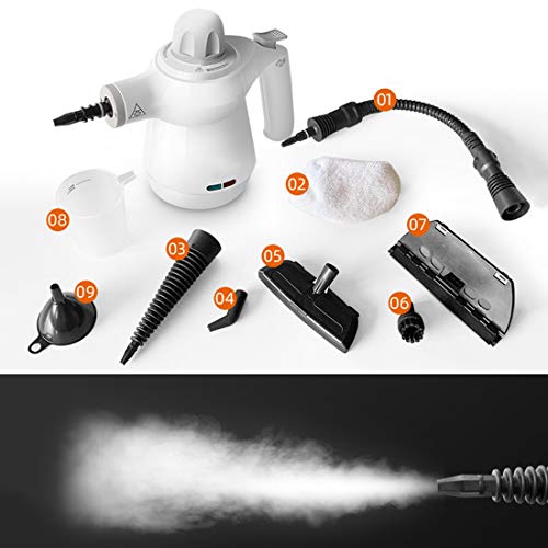 LTLWSH Vaporeta de Limpieza de Mano Portátil Multiusos Vaporizador Limpiador a Vapor con 9 Accesorios para Quitar Manchas en Tapicería de Coche, Hogar, Cocinas, Alfombras, Cristales, Sofá - imagen 2