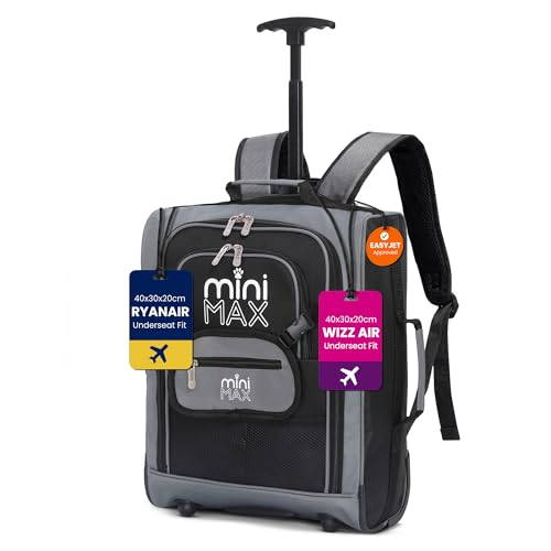 Aerolite MiniMAX 40x30x20cm Ryanair & Wizz Air Max Size Kids Childrens Lightweight Under Seat Carry On Cabin Hand Luggage Flight Travel Backpack Trolley Bag 40x30x20 2 Wheels (Black)