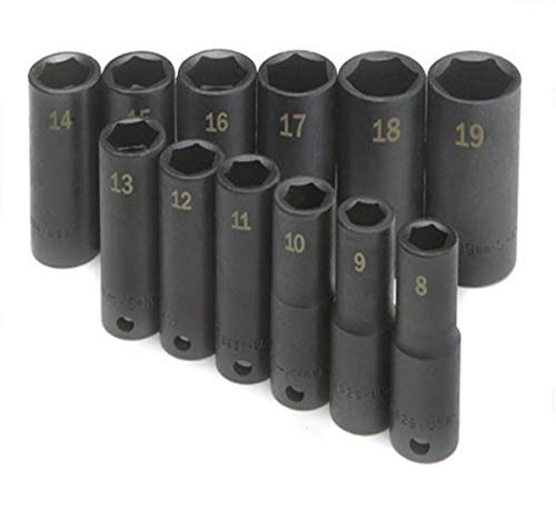 SK Hand Tool 4082 12-Piece 3/8-Inch Drive 6 Point High Visibility Deep Metric Impact Socket Set