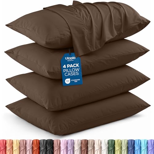 Utopia Bedding Queen Pillow Cases - 4 Pack - Envelope Closure - Soft Brushed Microfiber Fabric - Shrinkage and Fade Resistant Pillow Covers Queen Size 20 X 30 Inches (Queen Brown)