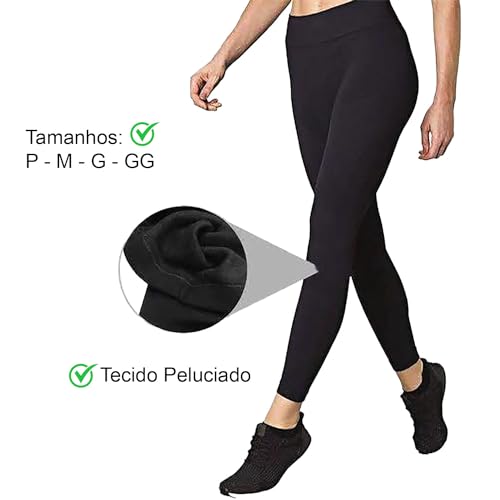 Calça Legging Térmica Flanelada Inverno - Cós Alto Duplo: Legging Térmica Peluciada Frio Intenso (GG