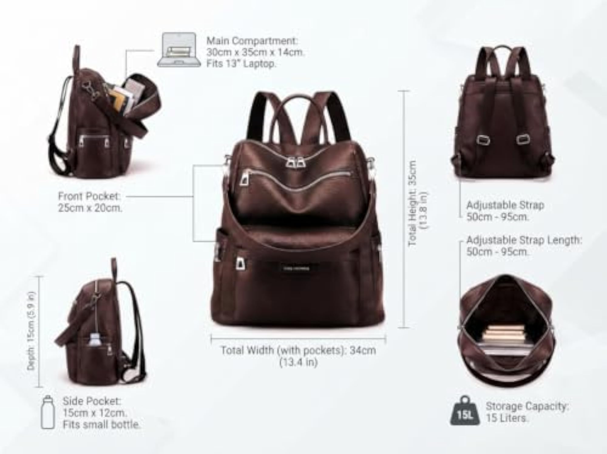 Women's Black Casual Backpack, Stylish Daypack