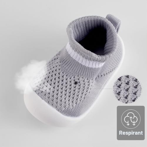 MK MATT KEELY Chaussures Premiers Pas Bébé Garcon Fille 6-36 Mois Chaussettes Chaussures Respirant Enfant Chaussons Antidérapante,Gris,9-12 Mois – vue 4