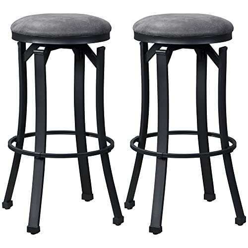Homcom Bar Stools Set Of 2, Vintage Barstools With Footrest And Microfiber Cloth, 29 Inch Bar Height Stool With Powder-Coated Steel Legs For Kitchen And Dining Room, Dark Grey #TOP12