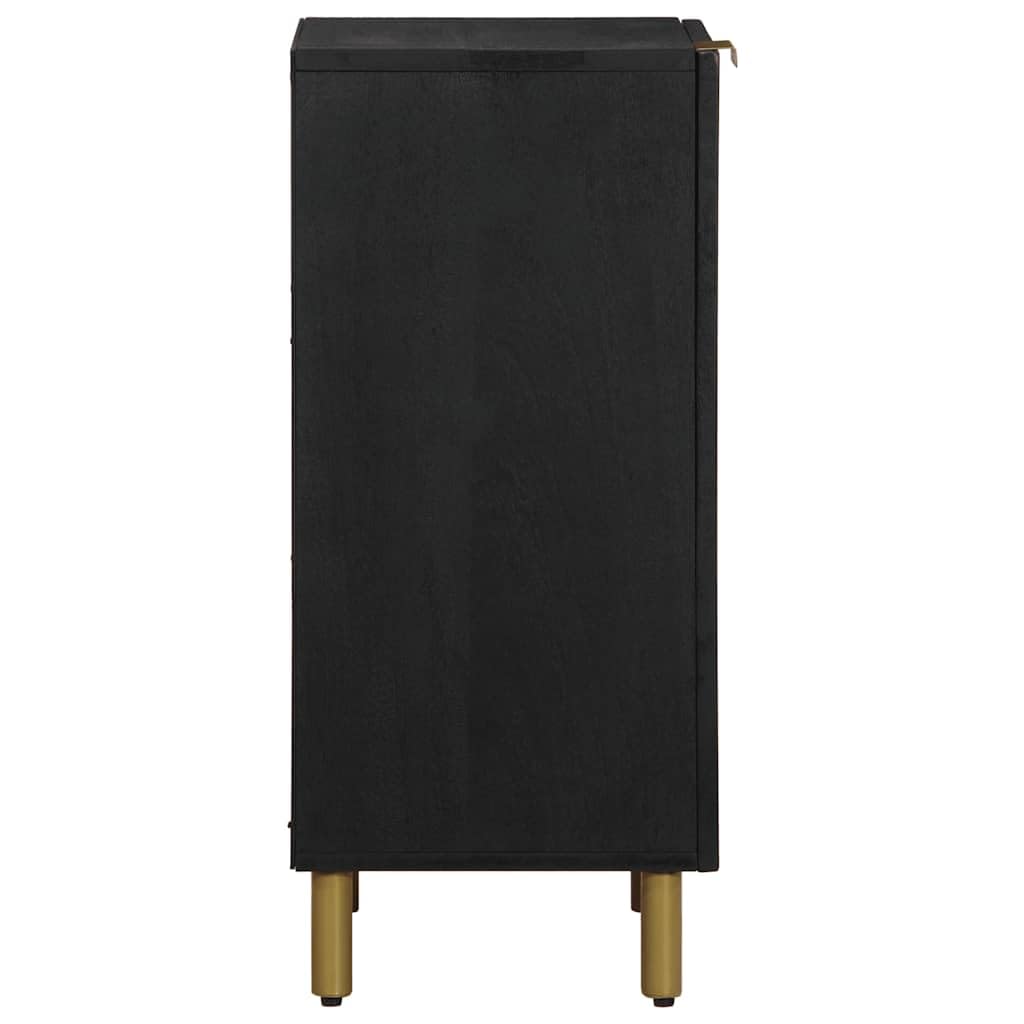 Czarny kredens z materiału drewnopochodnego, 40 x 33 x 75 cm, z metalowymi nóżkami, uchwytami i drzwiami, do salonu, sypialni, korytarza, biura, jako komoda lub konsola medialna