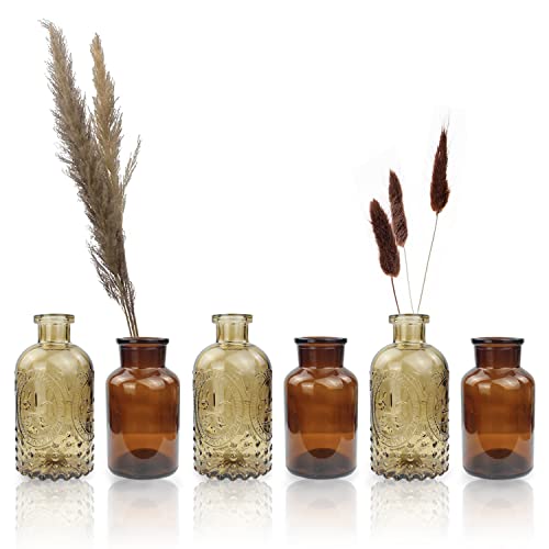 Rinlong Amber Glass Vase Small Bud Vases Brown Textured Rustic Decorative Glass Bottles For Flowers Vase Mini Wedding Centerpiece Vases Decor #TOP9