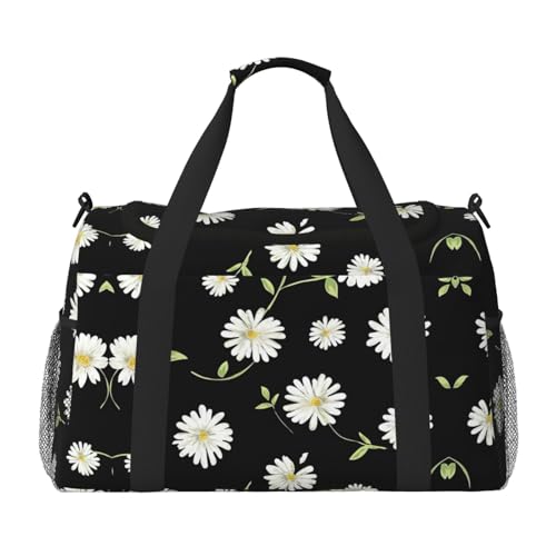 Sac de voyage femme noir avec motif marguerite et bagage à main