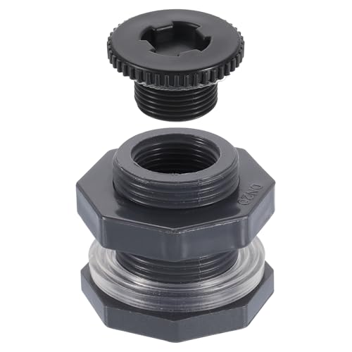 sourcing map Conector de mamparo con enchufe, conector de tanque de agua NPT de 3/4 pulgadas para adaptador de manguera de jardín, tanque de agua, acuarios, color gris