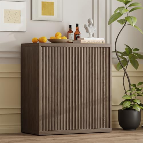 Airynee Sideboard Buffet Cabinet, Fluted Sideboard with Adjustable Shelves, Modern Credenza Storage Cabinet with Pop-up Doors, Wood Buffet Cabinets with Storage for Kitchen Entryway Living Room