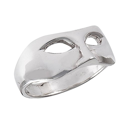 Opera Mask Bandit Phantom Eye Cutout Ring .925 Sterling Silver Band Size 10