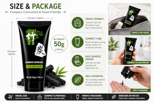 Image of Bamboo Charcoal Face Wash for Men & Women | Deep Cleansing Facial Cleanser | Helps Remove Dirt Oil & Impurities | Refreshing Face Cleanser for Oily & Combination Skin | Daily Use | 50g