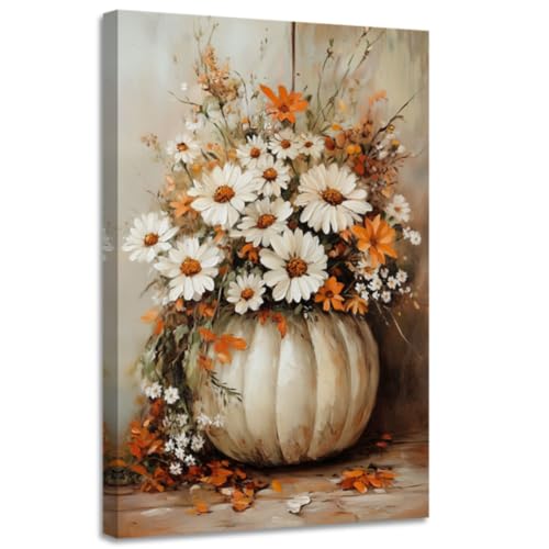 CGXLB Autumn Harvest Wall Art Rustic Pumpkin & Floral Paintings
