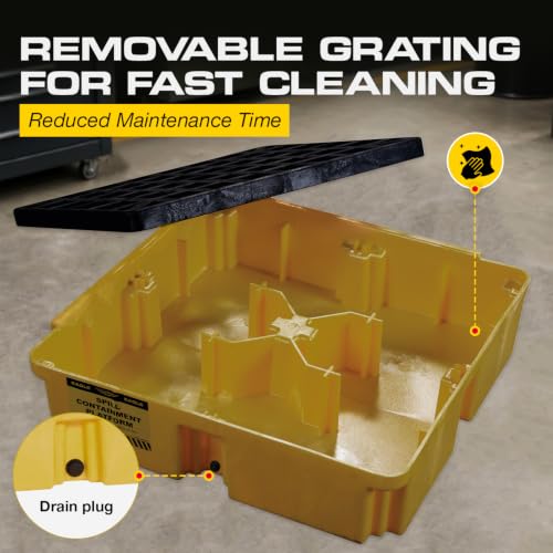 Image of Eagle 1 Drum Spill Containment Pallet with Drain, Made in the USA, Yellow