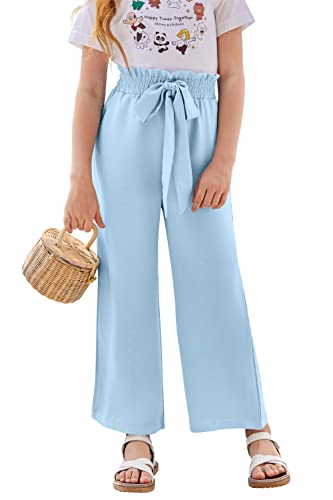 Image of SySea Girls Wide Leg Pants Kids Cute Print High Waisted Loose Fit Comfy Belted Lounge Trousers with Pockets