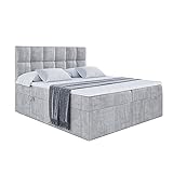 ALTDECOR Boxspringbett mit H3-Matratze (20 cm hoch) mit Bonellfederung + PUR, Topper (4 cm hoch), Polsterbett mit Kopfteil und Bettkasten 180x200 - Grau Monolith 84