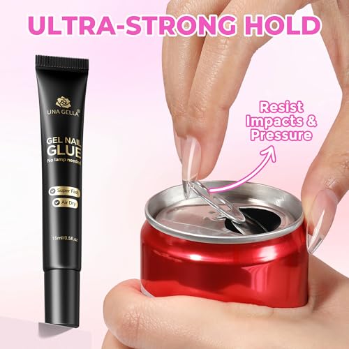UNA GELLA Gel Nail Glue No U/V Light 15ml Super Strong Nail Glue for Press On Nails & Clear Acrylic Nails Tips Air-dry Strong-hold Formula - Thumbnail 4