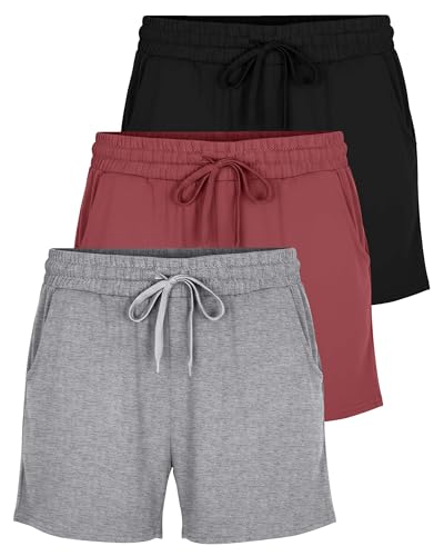 Real Essentials 3 Pack: Womens Ultra-Soft Athletic Lounge Casual Sweat Shorts with Pockets, Set 2, M, Pack of 3