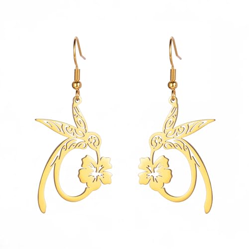 Dreamtimes Colibri Cardinal Boucles d'oreilles pendantes pour femmes Boucles d'oreilles oiseaux fleurs forts Brave Libre Colibri Bijoux Cadeaux (L'or)