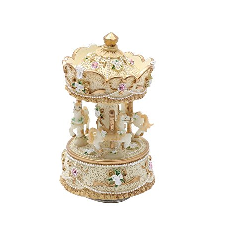 B&S FEEL 3-Horse Carousel Music Box Melody Carrying You from Castle in The Sky(Laputa)-MP336(Yellow)