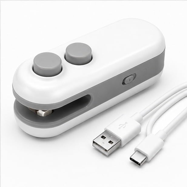 2 in 1 Mini Bag Sealer and Cutter, USB-C Rechargeable, Portable Handheld Heat Sealer for Chips, Snacks and Pet Food, White Grey-image-44