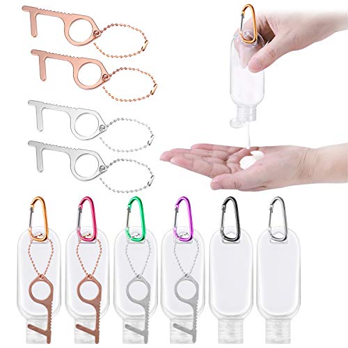 DGD hand sanitizer bottles empty hand sanitizer holder keychain Leak Proof for Toiletries door opener tool no touch door opener door opener 4pack/Travel Bottles 1.6oz 6pack