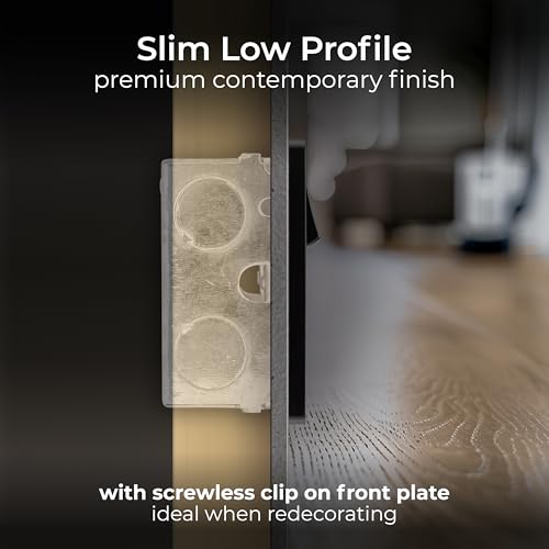 BG Electrical Double Switched Power Plug Wall Socket, Screwless, Evolve, Matt Black, 13A, PCDMB22B