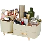Zufudo Makeup Organizer Countertop with Drawer 360 Rotating Brush Holder Storage Large Capacity S...