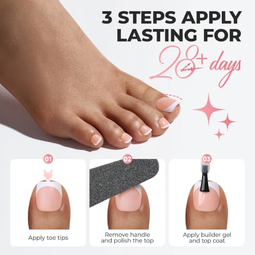 Image of UNA GELLA Nude French Press On Toenails for Women, 180Pcs Square Round Toe Nail Press Ons, 15 Sizes Full Cover Fake Squavol Soft Gel Toenails Extension Acrylic for Home DIY Salon Pedicure