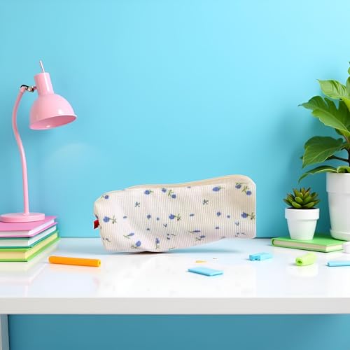 Image of Blue Women Fresh Style Pencil Bag Pencil Case Pen Holder Coin Pouch, Pen, and Marker Cases，Simple Cosmetic Storage Bags Makeup Bag Office Stationery Organizer, and Marker Cases