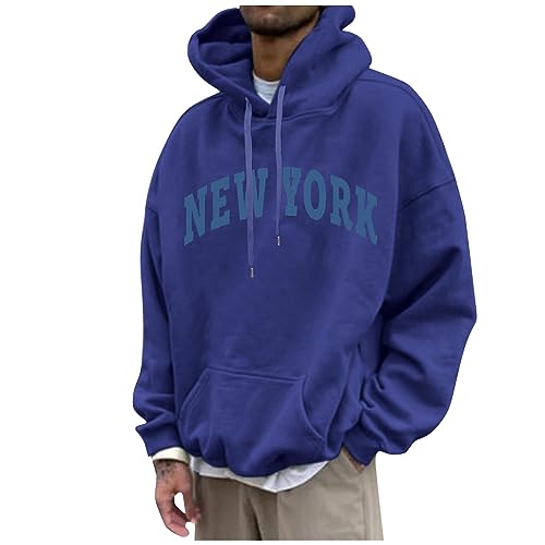 Ymosrh Men's Hoodie Pullover Long Sleeve Letter Print Casual Hooded Sweatshirt Streetwear, M-3XL